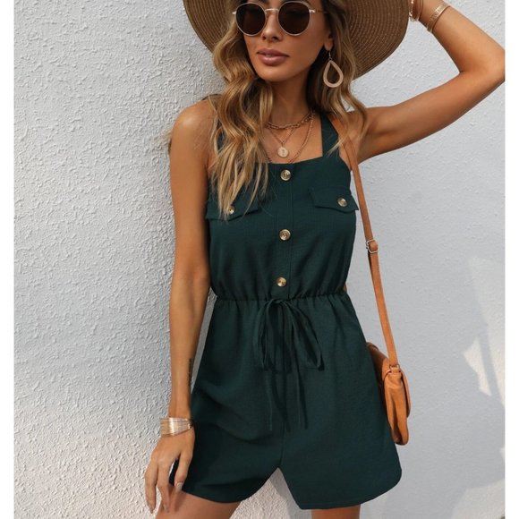 Pants - 🤞 NEW!!  Size 4 Button Down Cami Romper in Dark Green